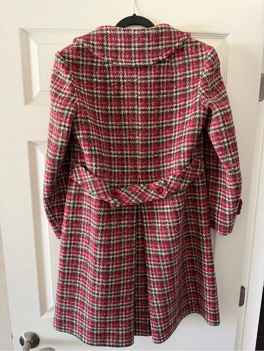 Pendleton Red & Cream Houndstooth Wool Double-Breasted Pea Coat - Picture 2 of 3